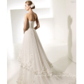 A-line Sweetheart Chapel Train Yarn Manmade Flowers Ruffled Wedding Dress